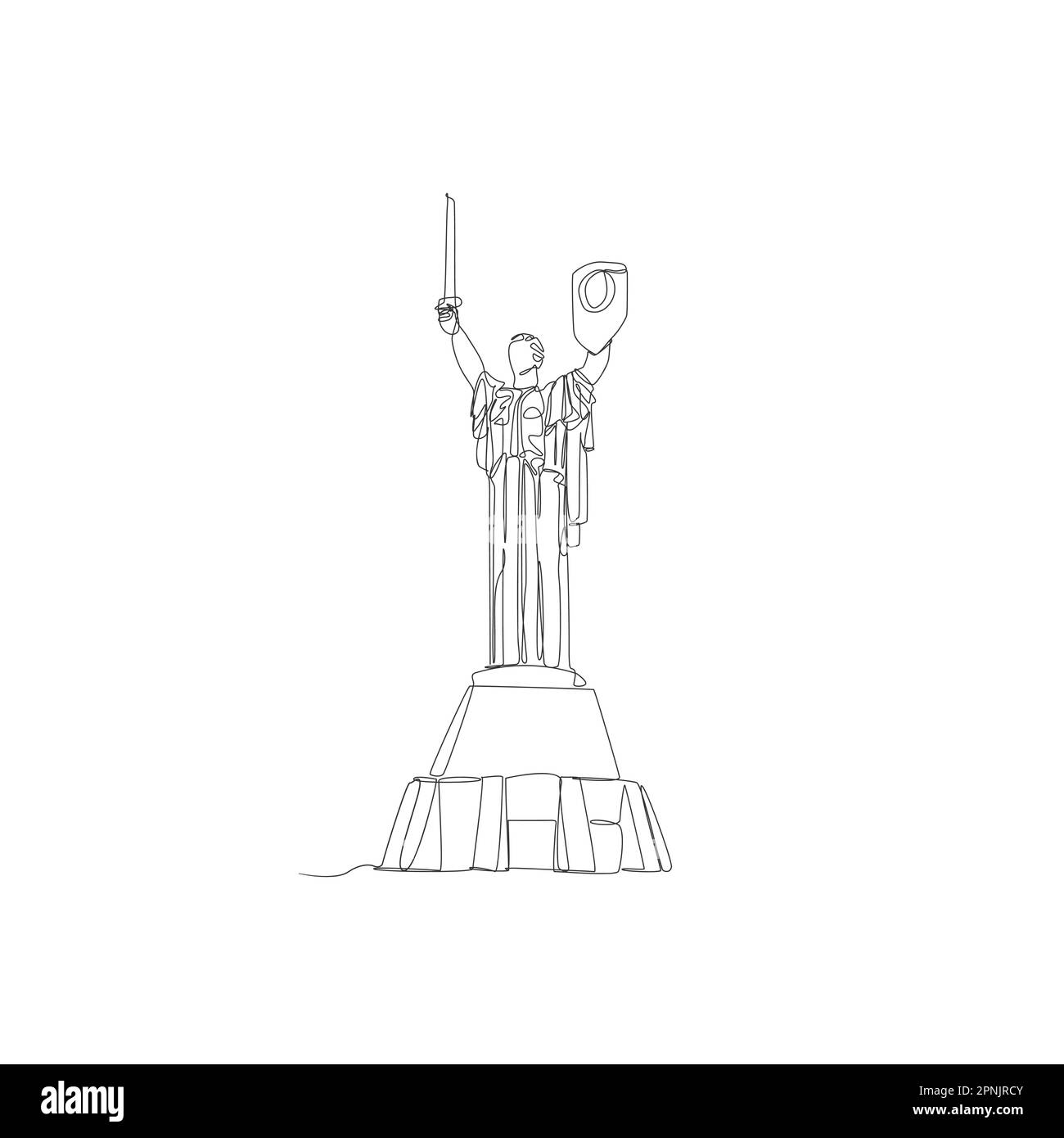 Il Monumento di Motherland una linea d'arte Statua monumentale a Kyiv, la capitale dell'Ucraina icona. Illustrazione con isolamento piatto vettoriale Illustrazione Vettoriale