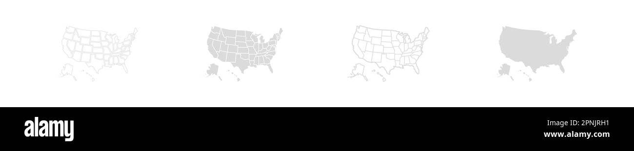 Stati dell'America Imposta la mappa con le regioni. Vuoto simile USA. Illustrazione con isolamento vettoriale piatto Illustrazione Vettoriale