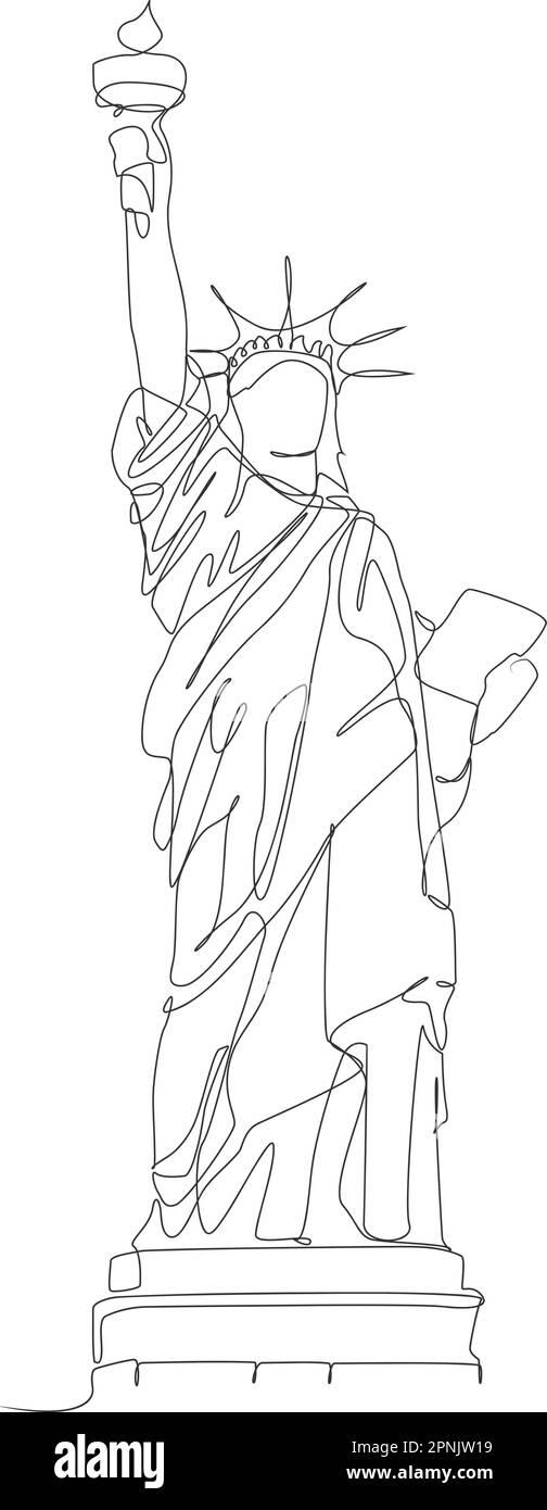 Illustrazione della Statua della libertà a una linea. USA New York City. Icona vettore isolato, EPS10 Illustrazione Vettoriale