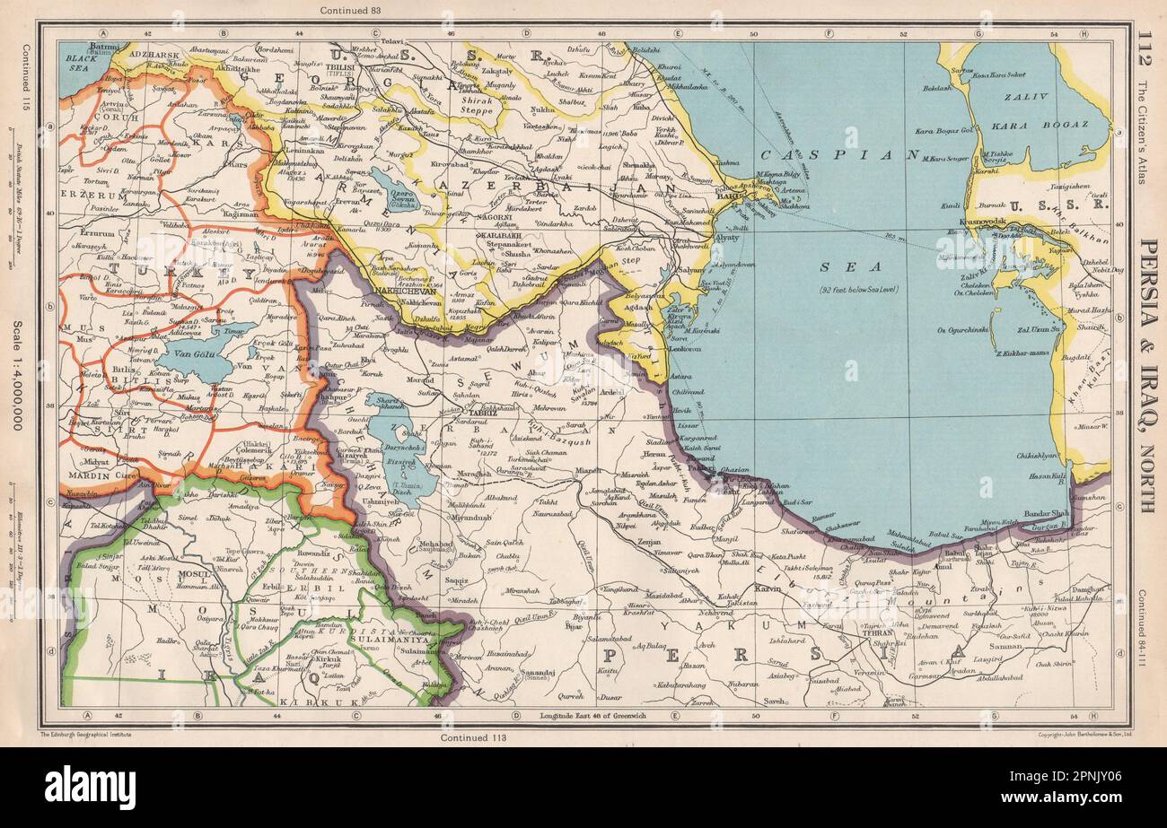 CAUCASO MERIDIONALE.Persia(Iran) & Iraq,North.Azerbaijan Armenia Turchia 1952 mappa Foto Stock
