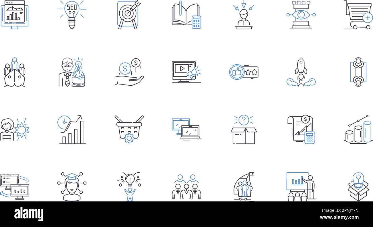 Organizzazione e organizzazione della raccolta delle icone delle linee. Ordine, ordine, disordine, sistema, metodico, Disposizione, vettore di struttura e lineare Illustrazione Vettoriale