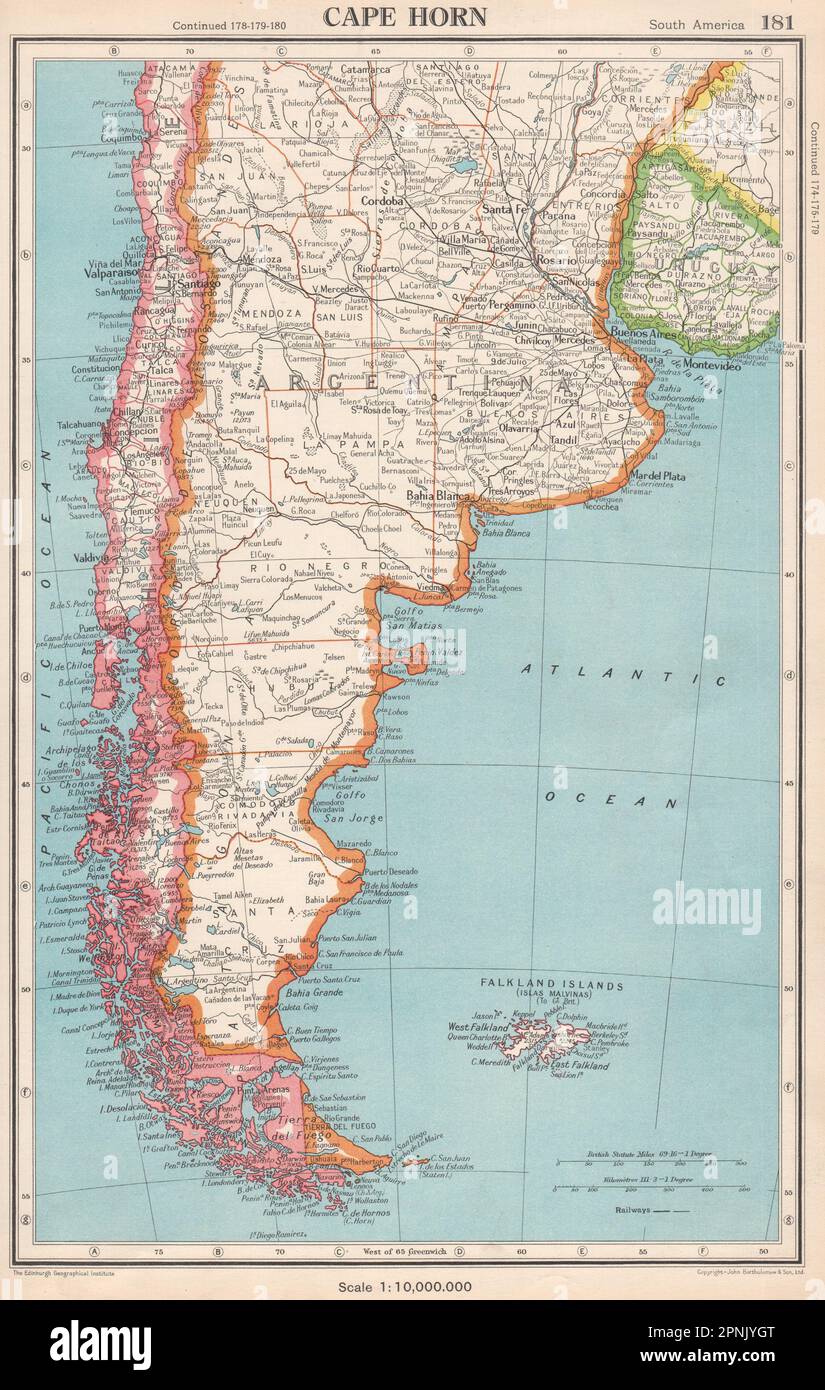 CAPO HORN. Patagonia Argentina Cile Isole Falkland. MAPPA BARTOLOMEO 1952 Foto Stock