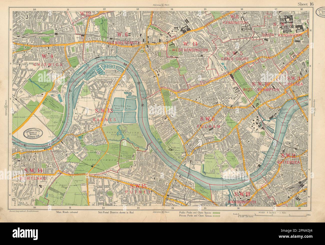 HAMMERSMITH FULHAM Chiswick Kensington Chelsea Putney Barnes. PANCETTA mappa 1934 Foto Stock