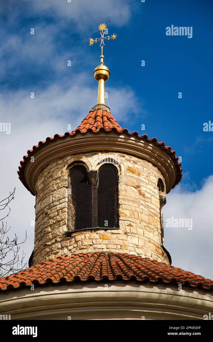 Rotunda di San Martino a Praga. Vista di dettaglio della torretta. Vysehrad. Repubblica Ceca. Foto Stock