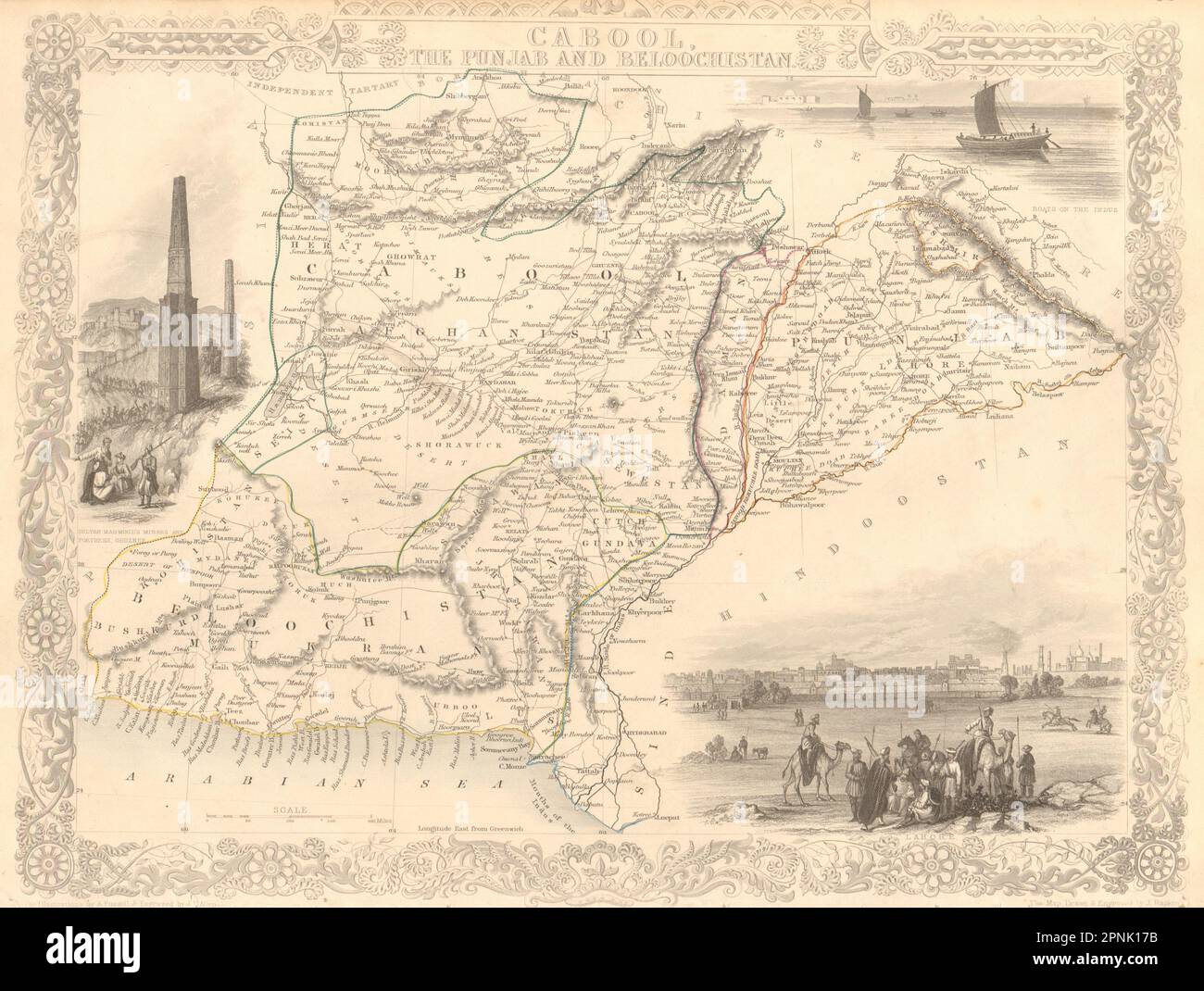 CABOOL PUNJAB & BELOOCHISTAN Pakistan Afghanistan Lahore. Mappa RAPKIN/TALLIS 1851 Foto Stock