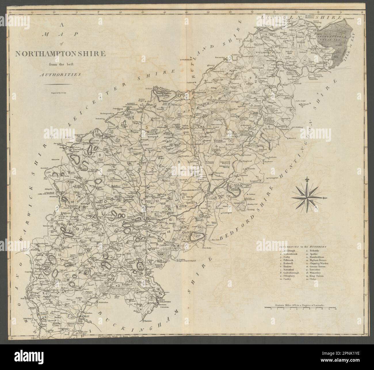 "Una mappa del Northamptonshire dalla migliore autorità". County map. CARY 1789 Foto Stock