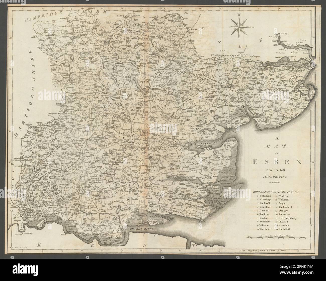 "Una mappa di Essex dal miglior autorità". County map. CARY 1789 vecchio Foto Stock