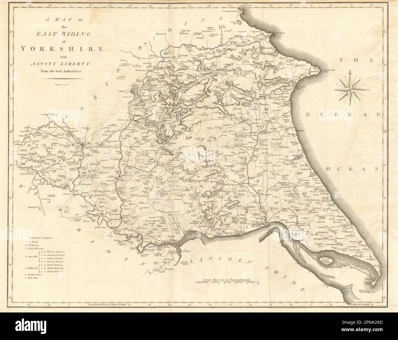 Una mappa di East Riding of Yorkshire con Ainsty Liberty di John CARY 1789 Foto Stock