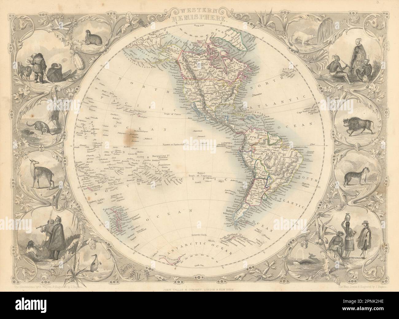 Emisfero Occidentale. Mostra America Russa, Gran Colombia. RAPKIN/TALLIS 1851 mappa Foto Stock