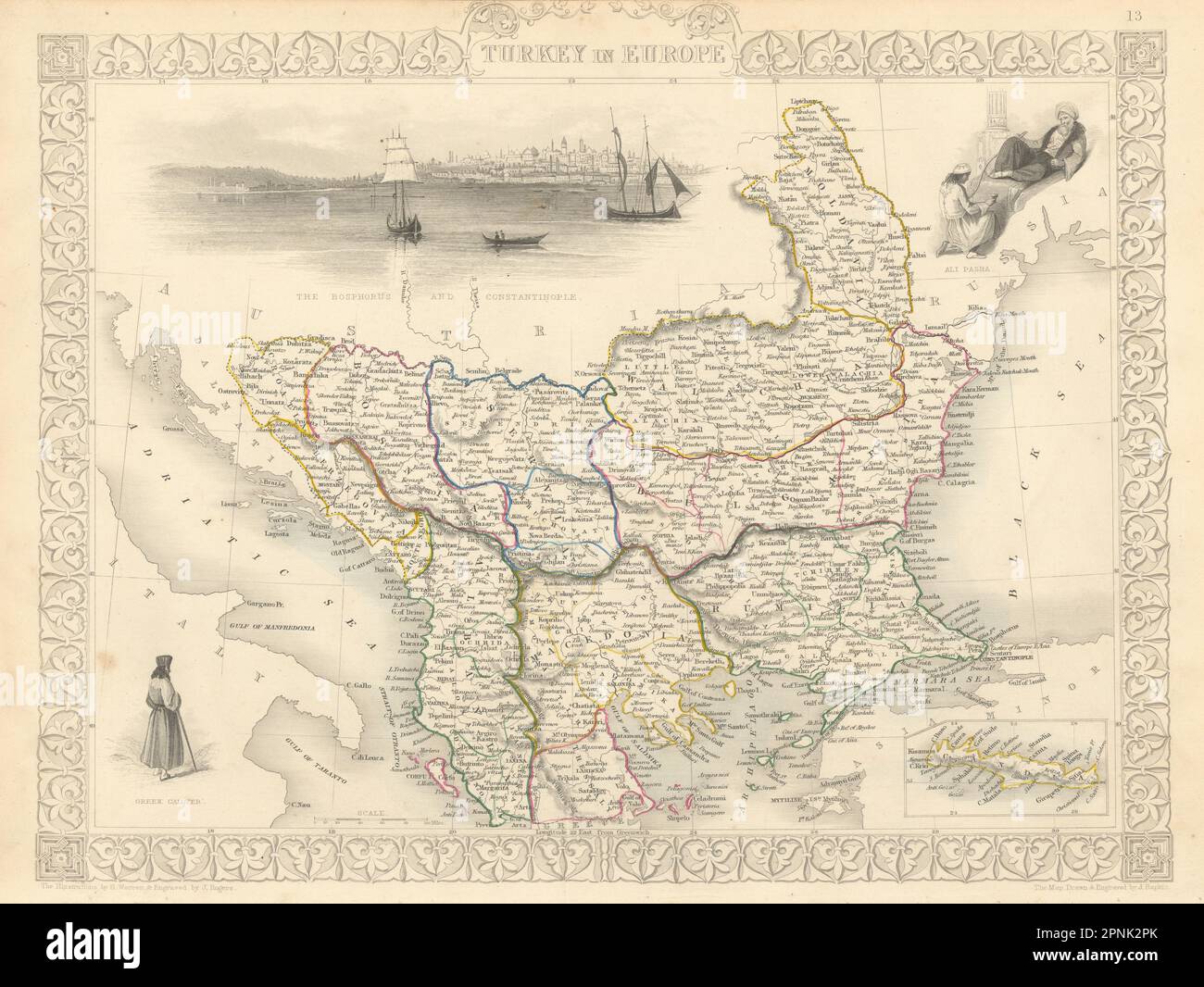 La TURCHIA IN EUROPA. Vista di Costantinopoli. Rumilia Balcani. TALLIS & RAPKIN 1851 mappa Foto Stock