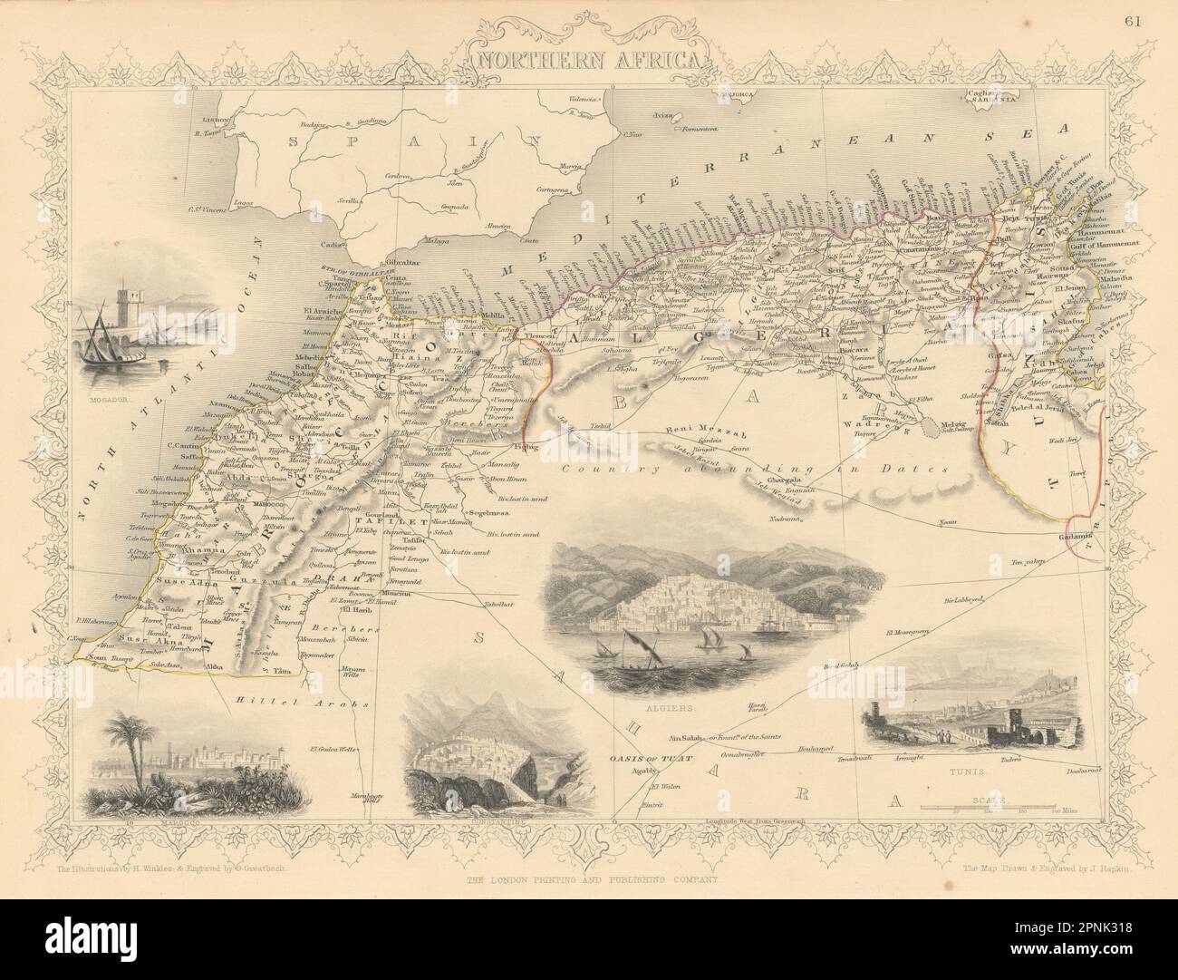 Il Nord Africa. Marocco Algeria Tunisia. Vie carovaniere. RAPKIN/TALLIS 1851 mappa Foto Stock