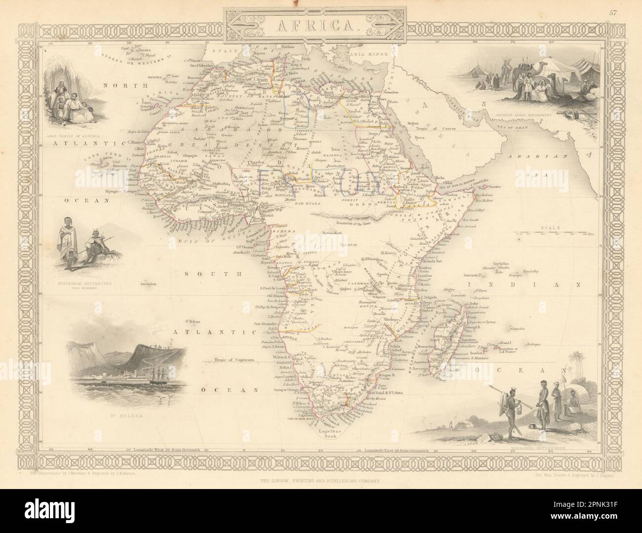 L'Africa. Mostra montagne di Kong/Luna. Vie carovaniere. RAPKIN/TALLIS 1851 mappa Foto Stock