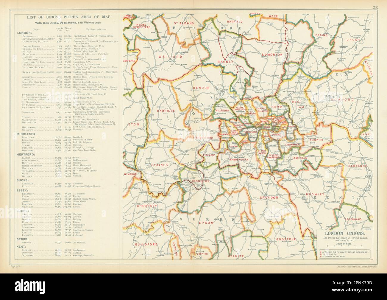 LONDON POOR LAW SINDACATI. Case di lavoro. Popolazioni. PANCETTA 1913 vecchia mappa antica Foto Stock