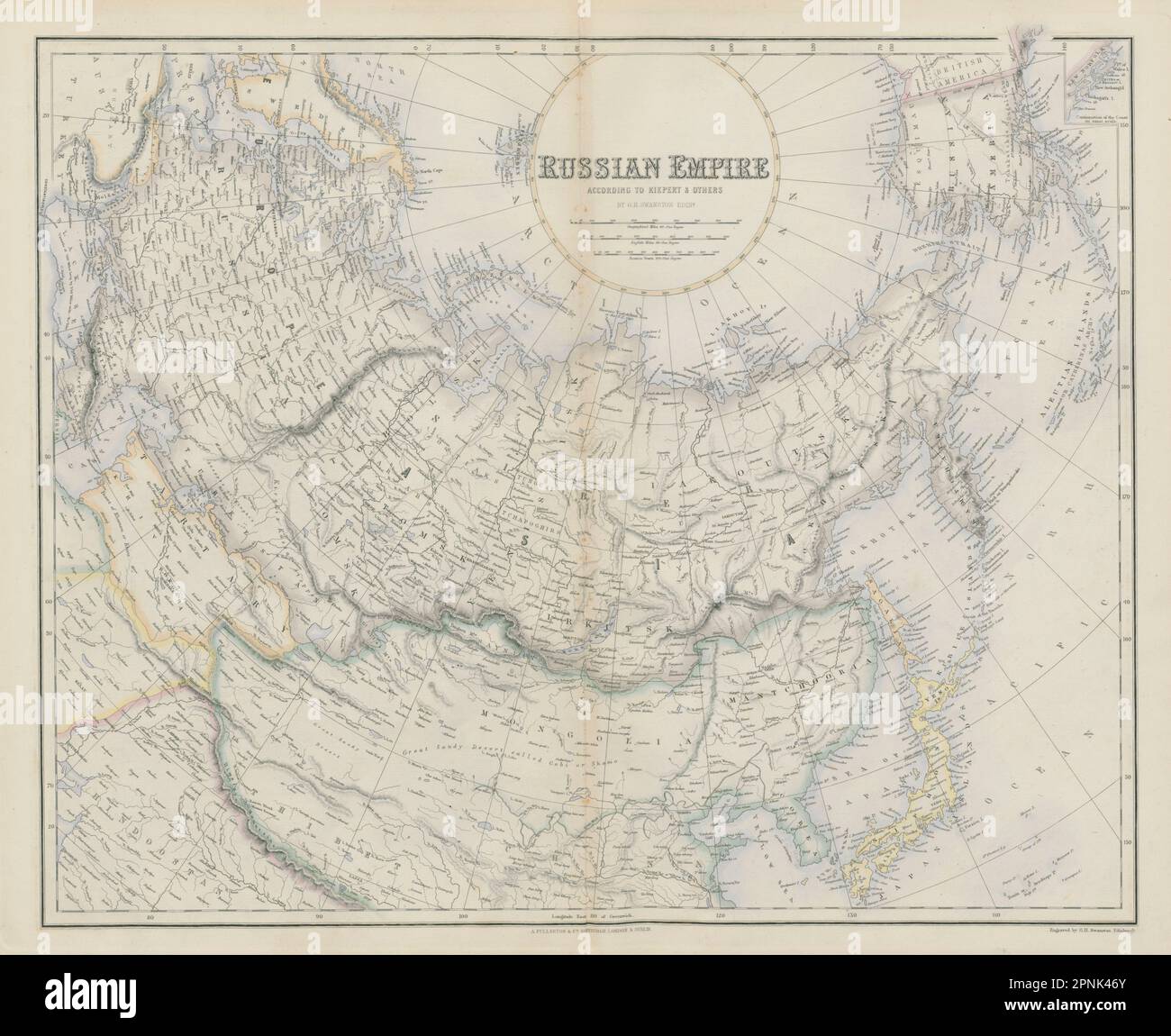 Impero russo secondo Kiepert. Siberia e Asia centrale. Mappa SWANSTON 1860 Foto Stock