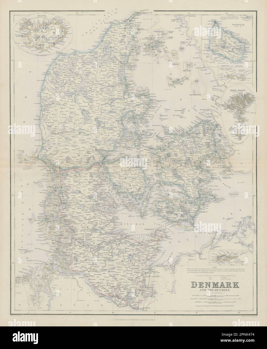 Danimarca e i Duchies. St Croix Islanda Bornholm Faeroes. Mappa SWANSTON 1860 Foto Stock