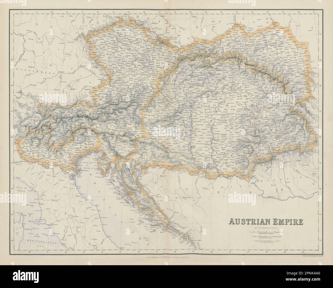 Impero austriaco. Ungheria Repubblica Ceca Croazia Lombardia Veneto. Mappa SWANSTON 1860 Foto Stock