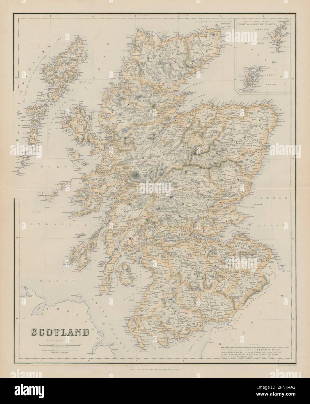 La Scozia mostra i clan scozzesi. SWANSTON 1860 vecchia mappa piano antico Foto Stock