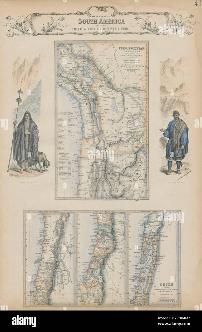 Costa occidentale del Sud America. Cile, Bolivia e Perù. SWANSTON 1860 vecchia mappa Foto Stock