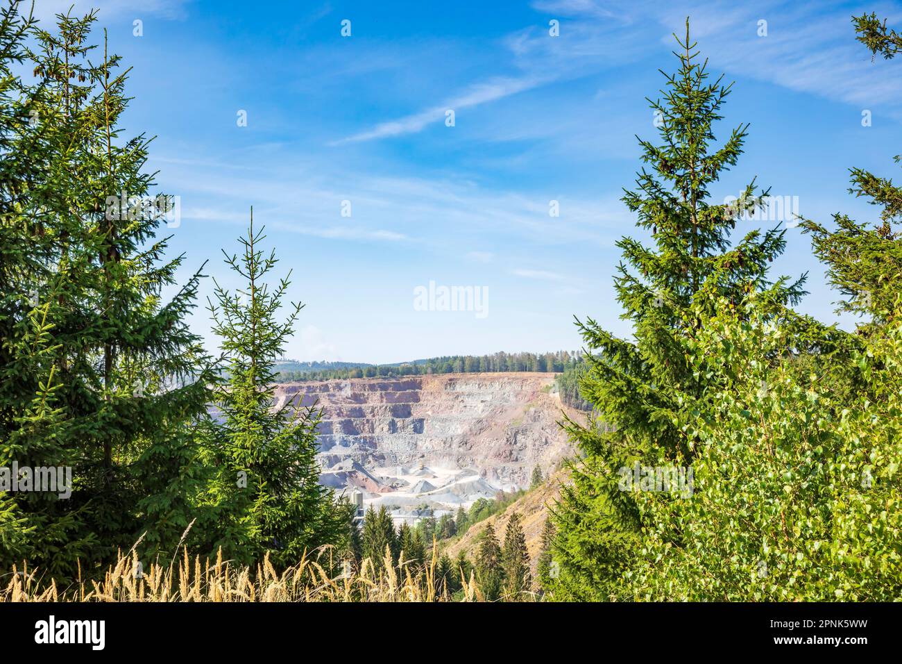 Paesaggio Der Harz parco nazionale, Germania. Pietra attiva da cava. Foto Stock