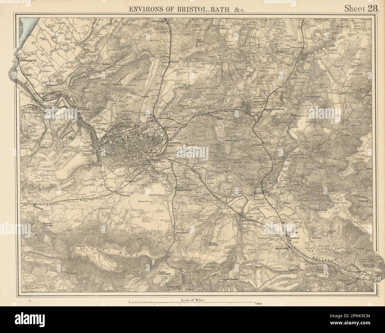BRISTOL, BATH & dintorni. Cotswolds sud. North Mendips da GW PANCETTA mappa 1883 Foto Stock