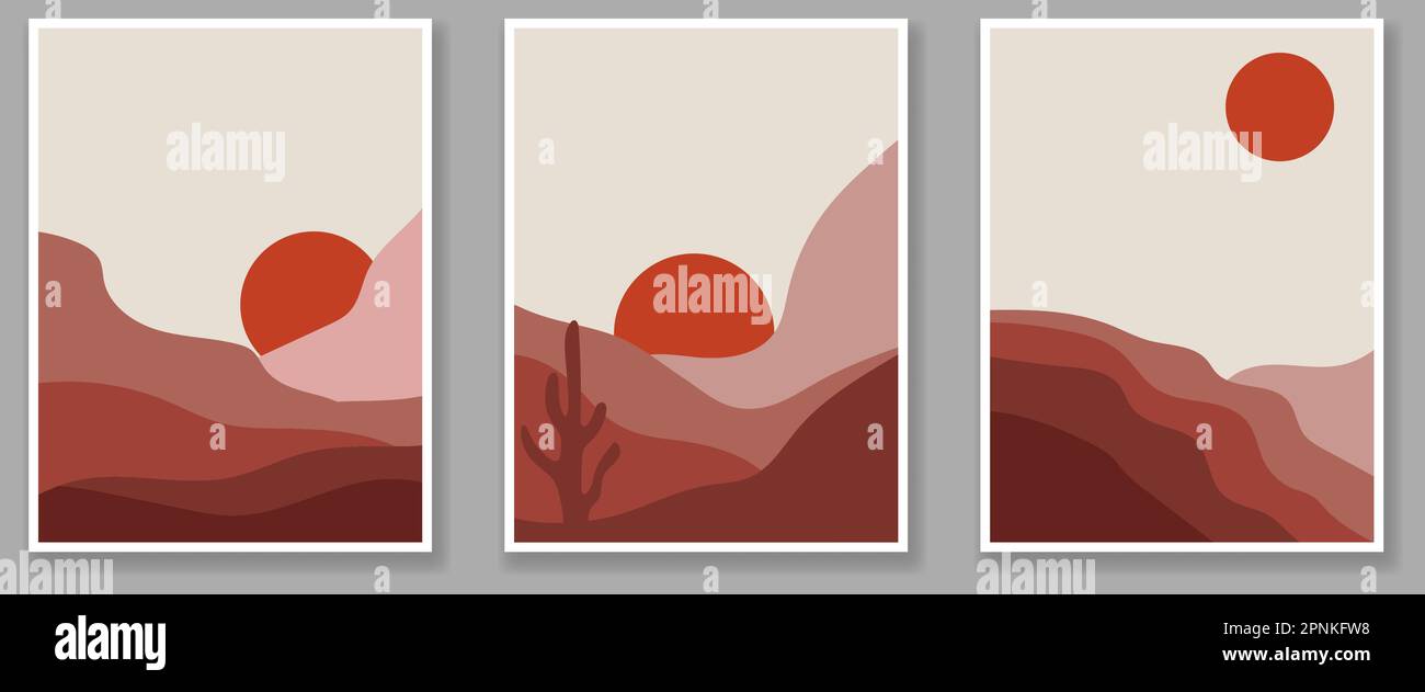 Poster astratti del paesaggio. Design per la decorazione della casa d'arte, stampe, carta da parati digitale e per smartphone, tessuto Illustrazione Vettoriale