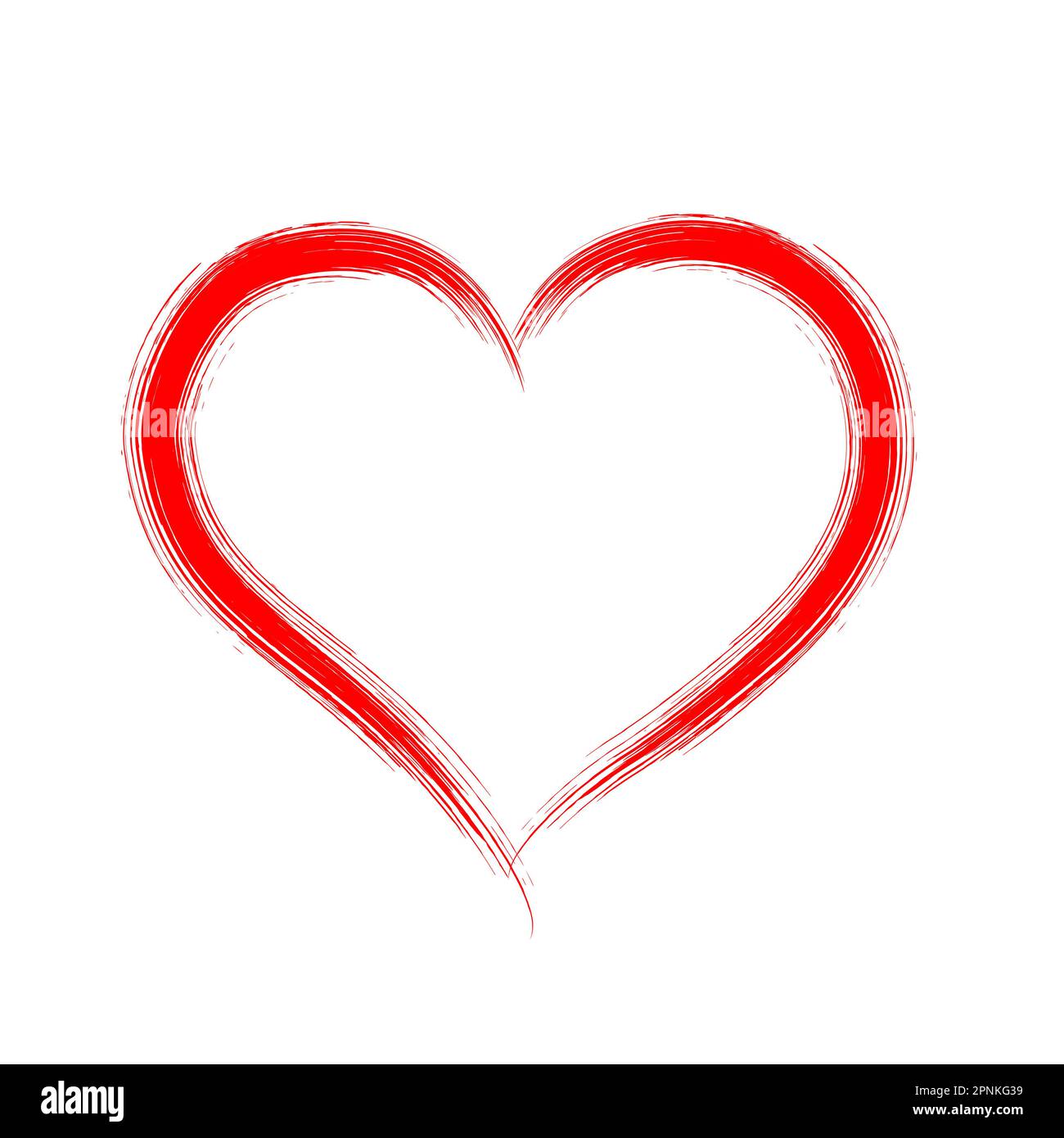 Cuore vettoriale. Cuore a forma di cornice rossa. Schizzo dell'inchiostro isolato sullo sfondo. Amore simbolo. Contorno. Cuore di vernice per stampe romantiche di design. Grunge Illustrazione Vettoriale