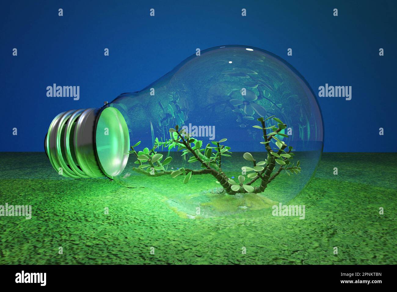 Lampadina con albero all'interno. Green alternative Energy Concept ecologico e rispettoso dell'ambiente. Illustrazione di rendering 3D Foto Stock