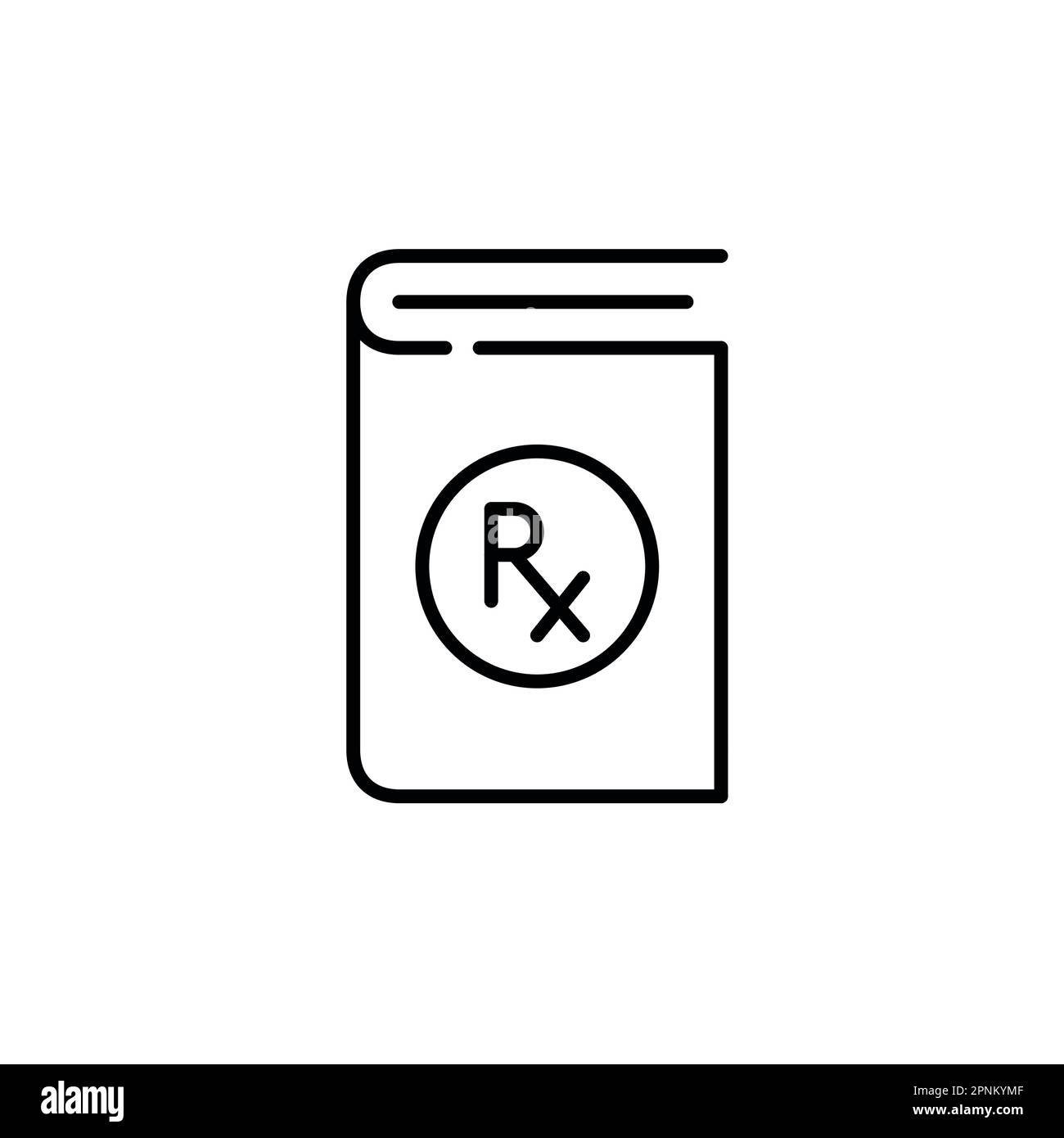 Elenco farmaci da prescrizione della farmacia. Libro con simbolo di prescrizione. Pixel Perfect, icona del tratto modificabile Illustrazione Vettoriale