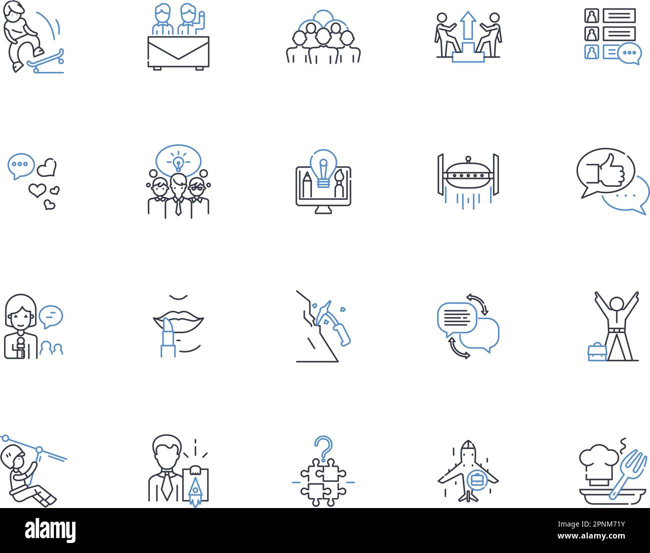 Collezione di icone della linea Biking. Pedalando, Ciclismo, Spinning, Touring, Corse, Pendolarismo, mountain bike vettoriale e illustrazione lineare. BMX, percorso Illustrazione Vettoriale