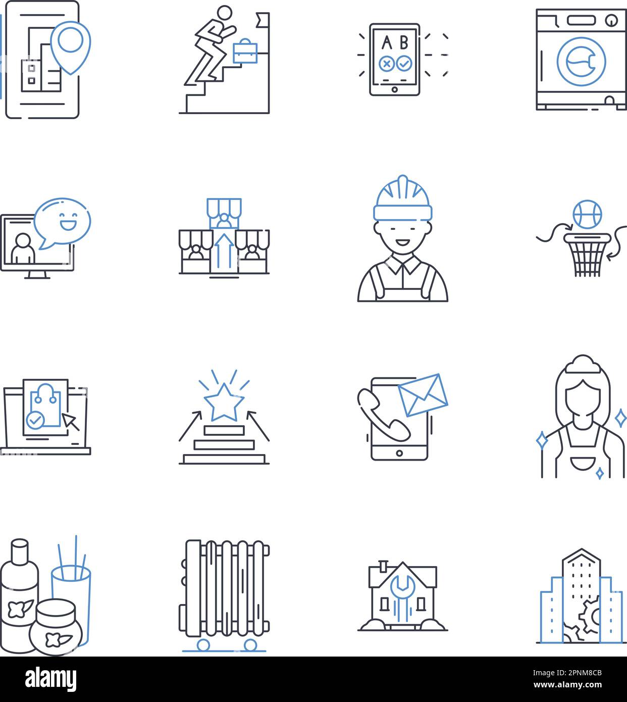 Collezione icone linea Suburbia. Comunità, quartiere, Casa, Famiglia, diversità, Comfort, vettore sicuro e illustrazione lineare. Sicurezza, convenienza Illustrazione Vettoriale