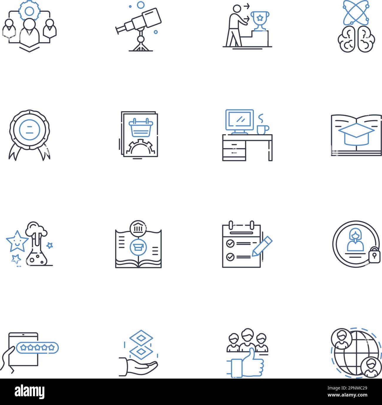 Raccolta icone linea centrale cervello. Cognizione, sinapsi, memoria, neurotrasmettitore, intelligenza, Cortex, vettore di attenzione e illustrazione lineare Illustrazione Vettoriale