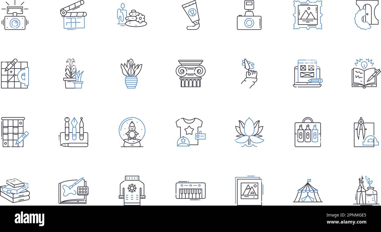 Espressioni artistiche linea icone collezione. Estetica, creatività, innovazione, immaginazione, ispirazione, Originalità, vettore di espressione e lineare Illustrazione Vettoriale