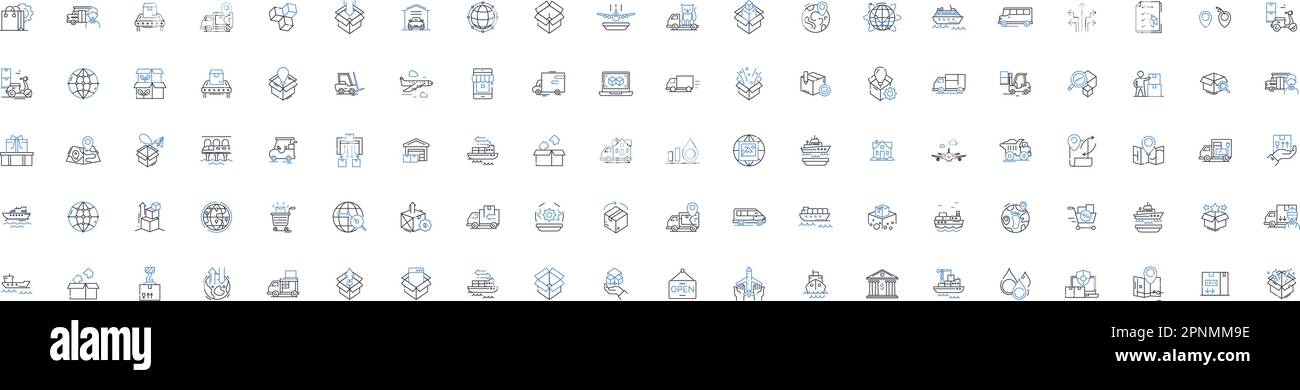 Raccolta rapida delle icone della linea di spedizione. Velocizza, Swift, veloce, efficiente, Just-in-Time, Illustrazione lineare, vettoriale con turbocompressore e tempestiva. Fulmini Illustrazione Vettoriale