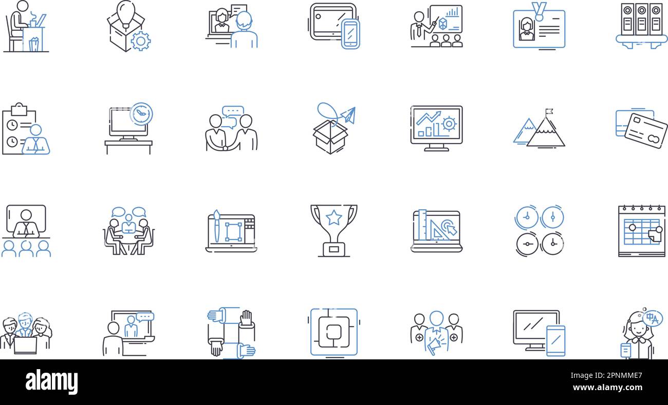 Collezione di icone della linea del campus aziendale. Innovazione, collaborazione, Nerking, imprenditorialità, Istruzione, Investimento, vettore di incubazione e lineare Illustrazione Vettoriale