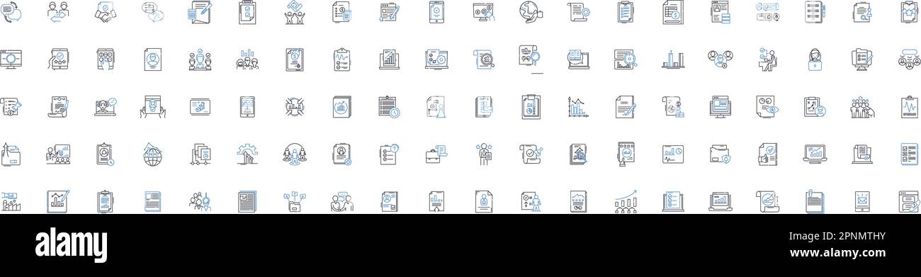 Raccolta di icone della riga elenco pazienti. Popolazione, dati demografici, diversità, enumerazione, campionamento, Dati, vettore topografico e illustrazione lineare. Questionario Illustrazione Vettoriale
