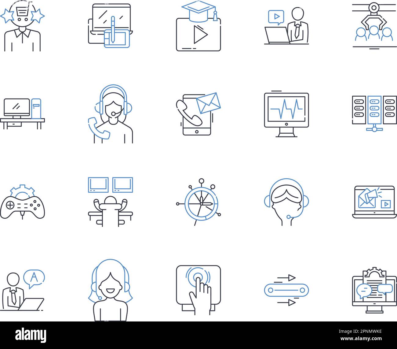 Insieme di icone delle linee degli algoritmi cognitivi. Apprendimento, memoria, percezione, attenzione, ragionamento, Pianificazione, risoluzione dei problemi vettoriali e lineari Illustrazione Vettoriale