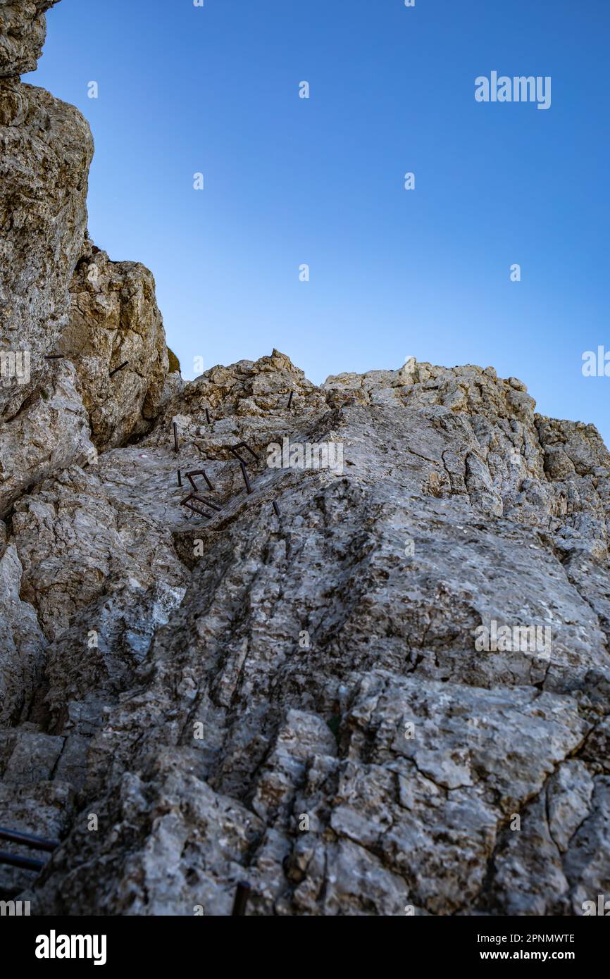 Arrampicata nelle alpi Giulie, Slovenia Foto Stock