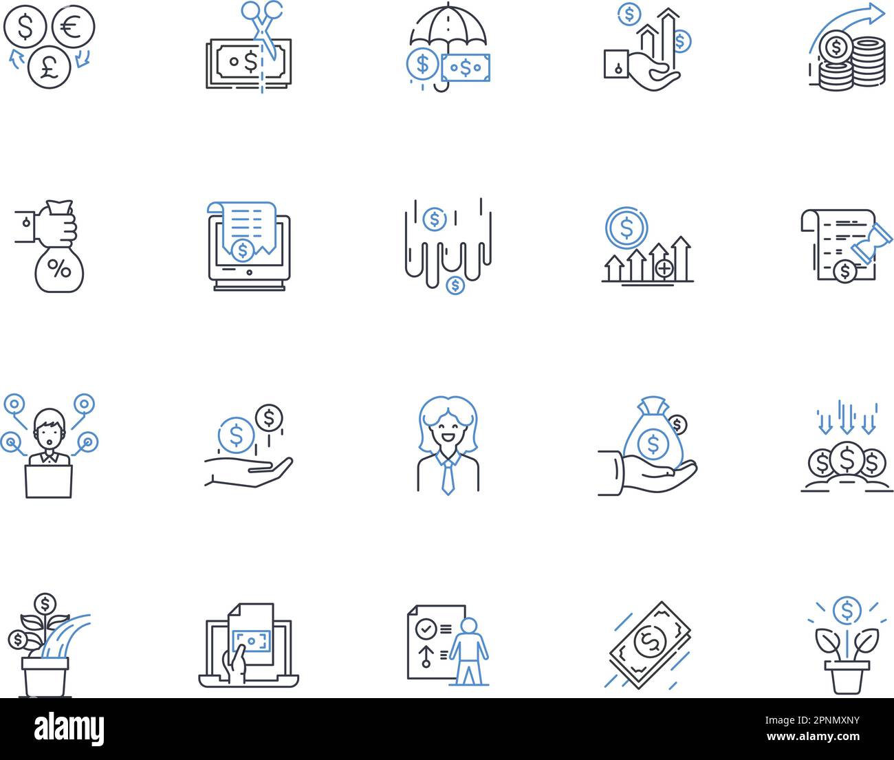 Raccolta icone riga prestito. Prestito, credito, debito, prestito, interessi, Rimborso, vettore collaterale e illustrazione lineare. Ipoteca,Finanza Illustrazione Vettoriale