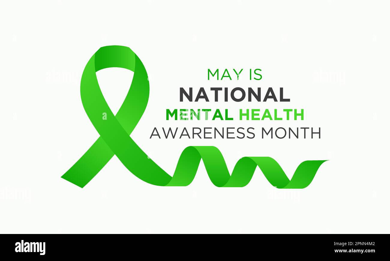 Il mese di consapevolezza di salute mentale è osservato ogni anno in maggio. Maggio è mese nazionale di consapevolezza della salute mentale. Modello vettoriale per banner, biglietto d'auguri, Illustrazione Vettoriale