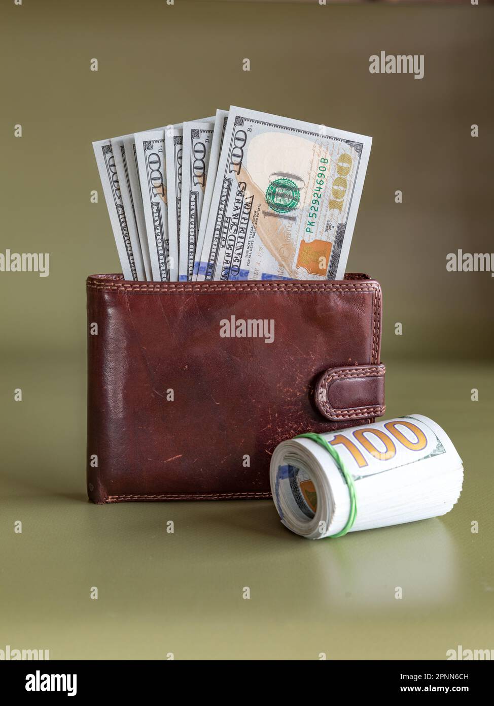 Dollari e portafoglio. Concetto di gestione finanziaria. Foto Stock