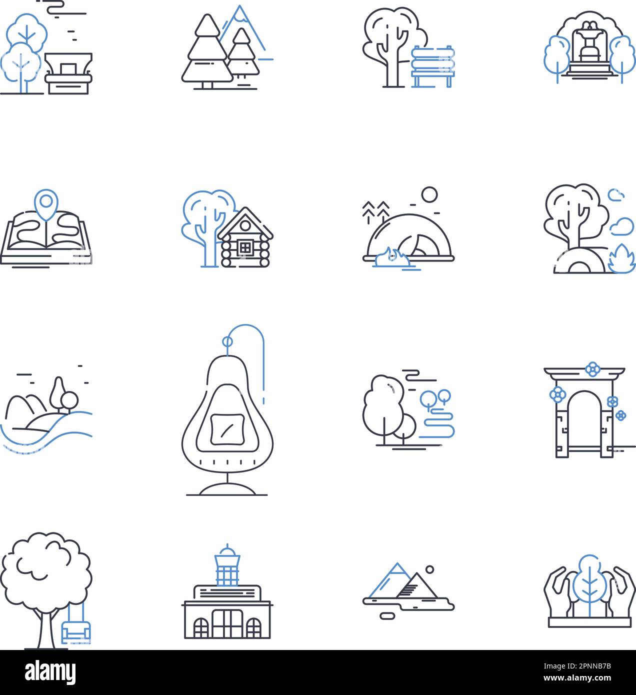 I ghiacciai artici fiancheggiano la collezione di icone. Ghiaccio, neve, Permafrost, Tundra, fusione, Glaciazione, vettore climatico e illustrazione lineare. Ambiente,Ecologia Illustrazione Vettoriale