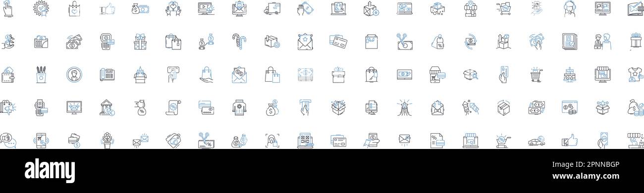 Collezione icone linea cultura retail. Consumerismo, Servizio clienti, Merchandising, Branding, acquisti, E-commerce, Fast fashion vettoriale e lineare Illustrazione Vettoriale