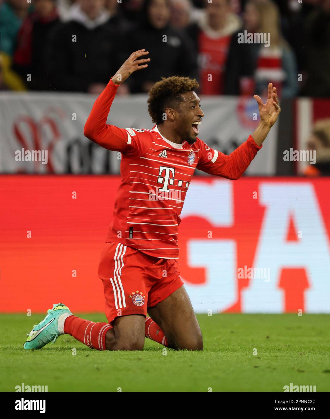 Kingsley Coman del FC Bayern Muenchen FC Bayern MŸnchen vs Manchester City Fussball UEFA Champions League Saison 2022/ 2023 Quarterfinal Viertelfinale Allianz Arena 19.04.2023 © diebilderwelt / Alamy Stock Foto Stock