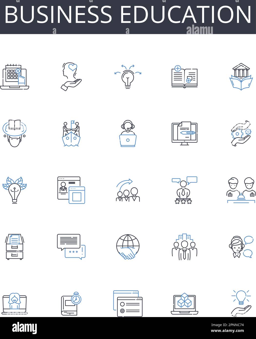 Collezione di icone della linea di formazione aziendale. Educazione all'imprenditorialità, formazione manageriale, Istruzione commerciale, formazione aziendale, economica Illustrazione Vettoriale
