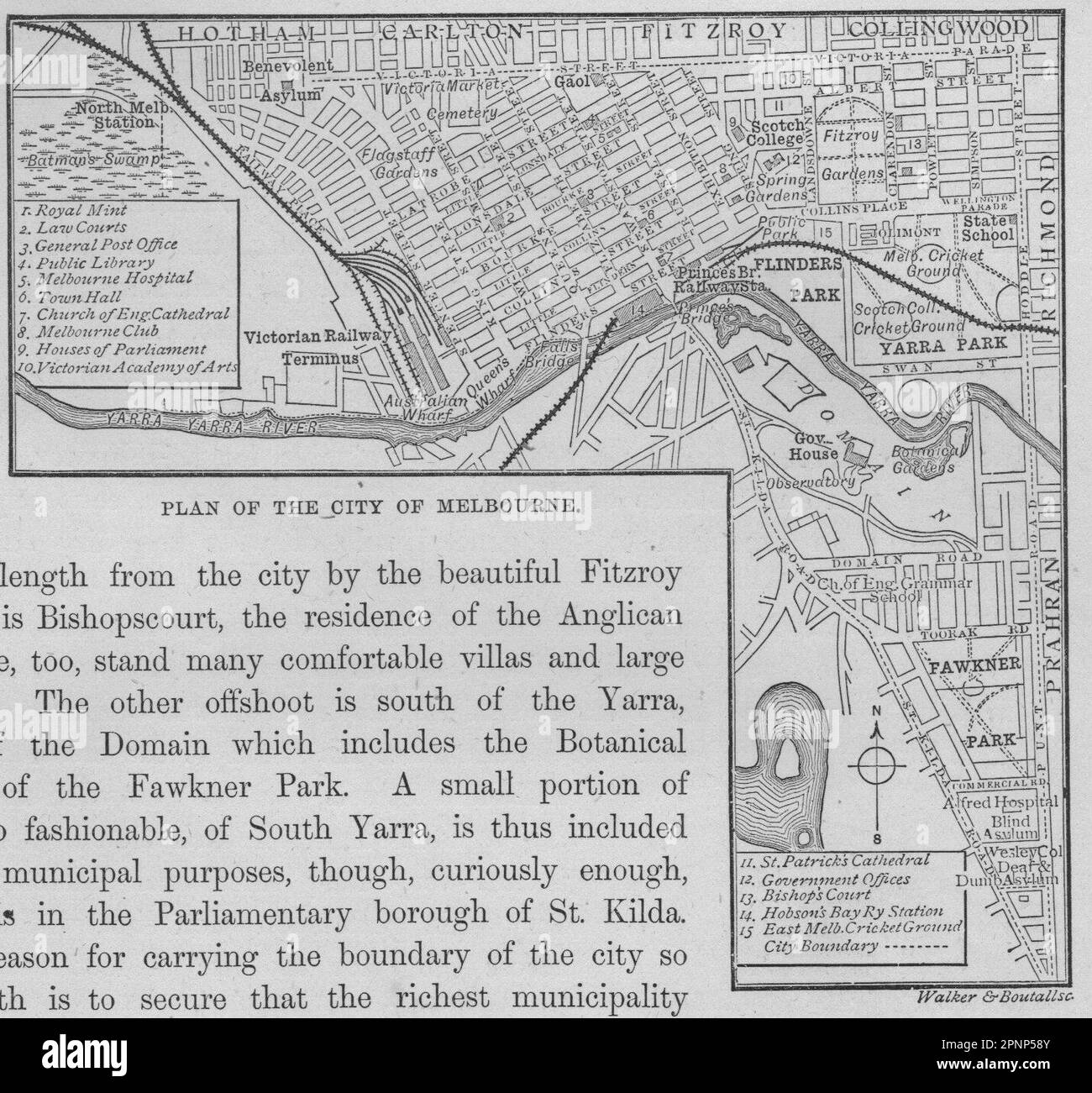 Pianta della città di Melbourne. Melbourne. Australia 1890 antica mappa grafico Foto Stock