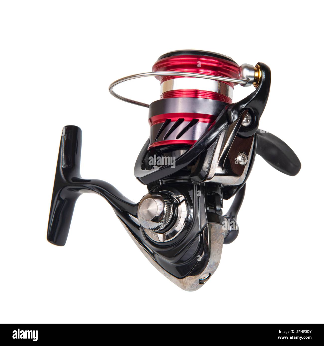 mulinello per la pesca su sfondo bianco isolato Foto Stock
