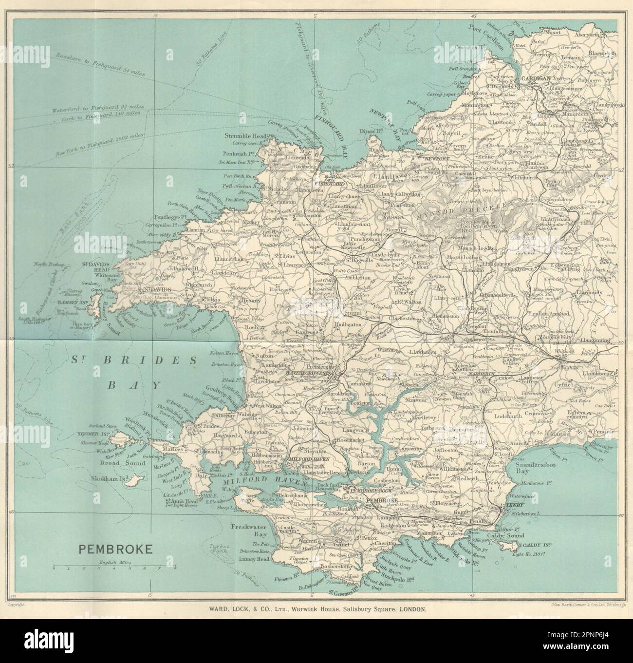 PEMBROKESHIRE. Cardigan Pembroke Tenby St David's. Galles. Mappa DEL BLOCCO DI REPARTO 1938 Foto Stock