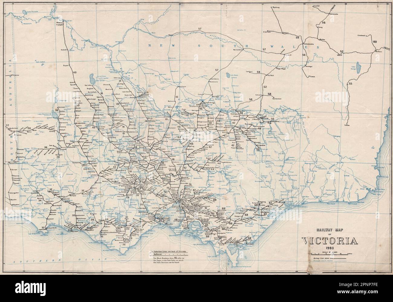 Mappa ferroviaria di Victoria 1908. Victorian Railways, Australia 1908 anni Foto Stock