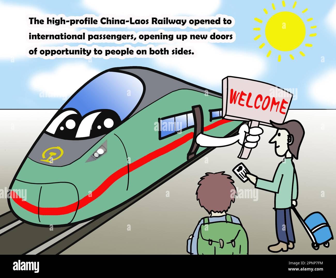 SHANGHAI, CINA - 20 APRILE 2023 - Cartoon: Il treno passeggeri China-Laos Railway International è stato inaugurato ufficialmente il 20 aprile 2023 a Shangh Foto Stock