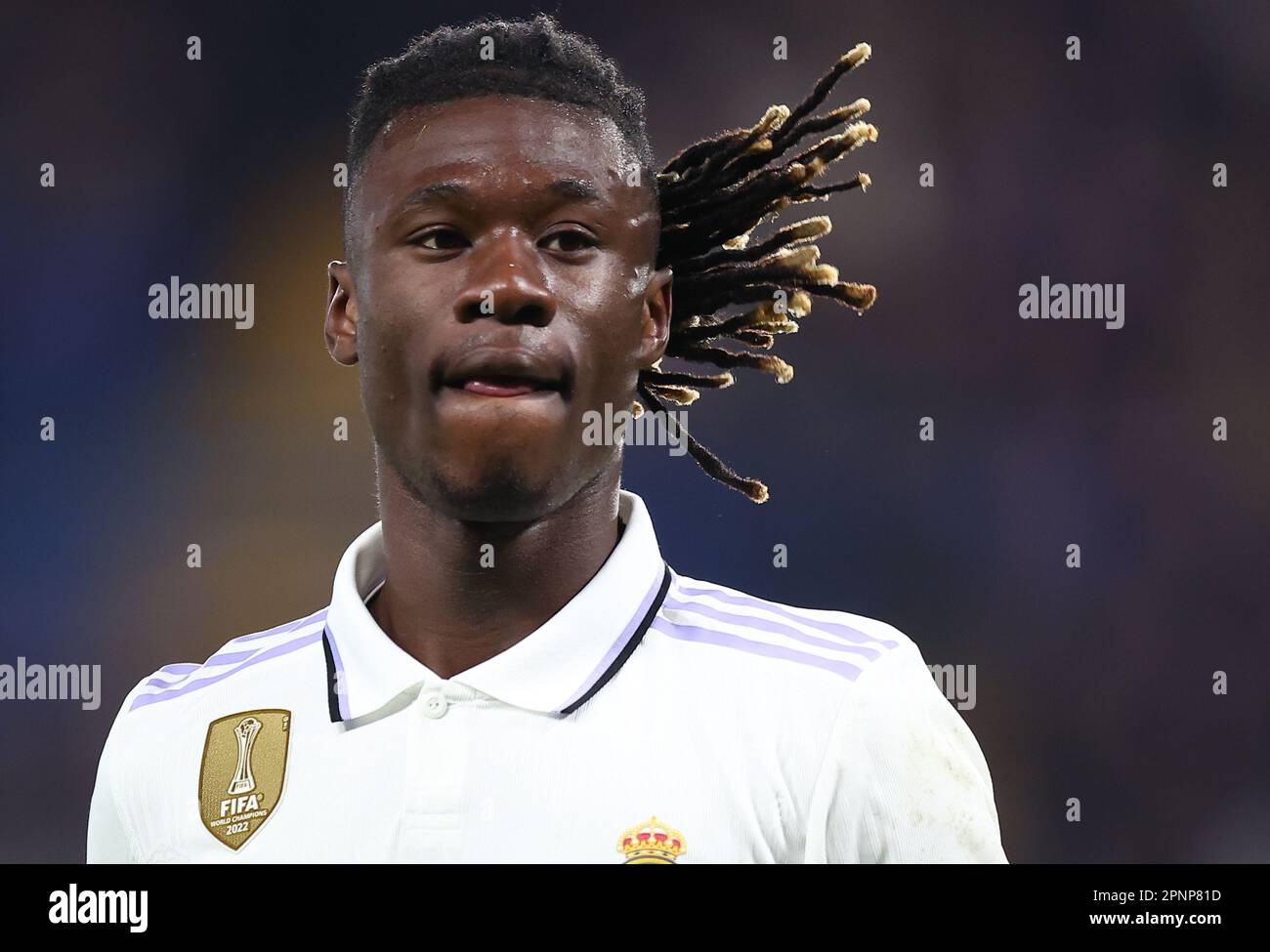 Eduardo Camavinga del Real Madrid durante la partita di calcio Chelsea contro Real Madrid, UEFA Champions League, Quarter-Final- leg 2 del 2, Stamford Bridge, Lon Foto Stock